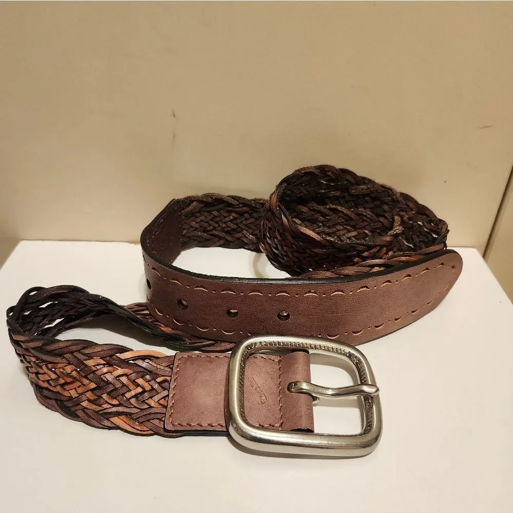 New Lucky Brand Brown Leather Open-Weave Cutout Belt Size Medium Retail $129